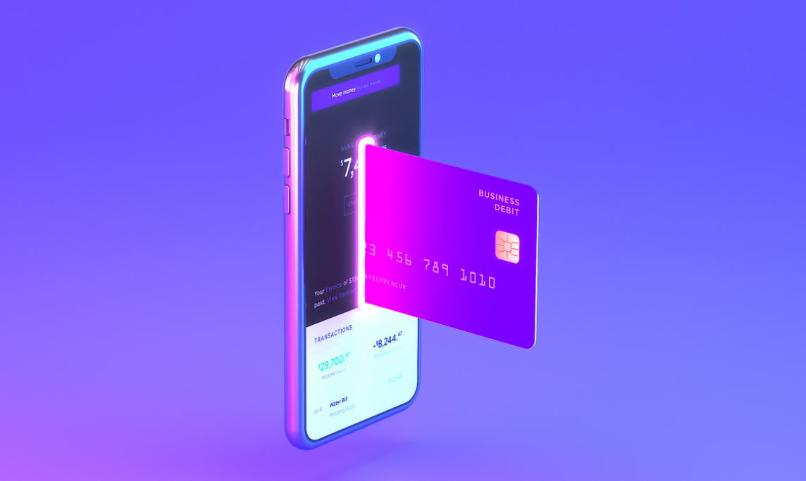 Bank card going into phone illustration